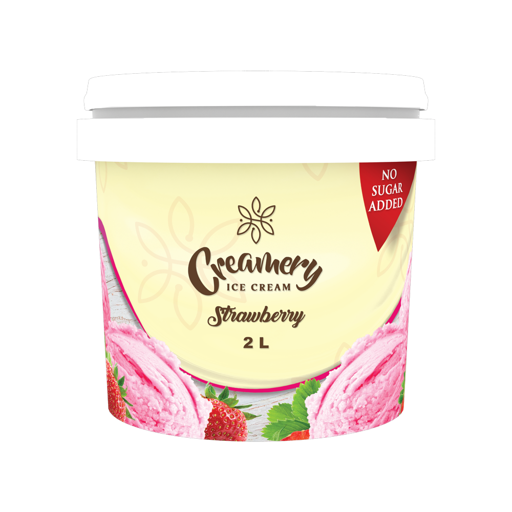 Creamery Ice Cream - Strawberry (No Sugar Added) - 2 Litres